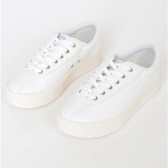 Tretorn Shoes - Tretorn Nylite White Crocodile-Embossed Flatform Sneakers
